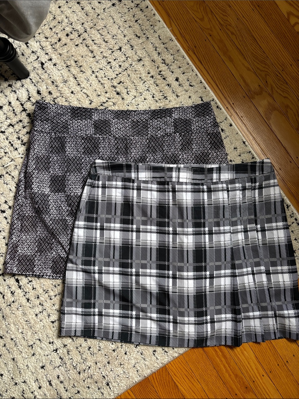 IZOD GOLF Black & White Plaid and Tweed Mini Skirts – Classic Duo
